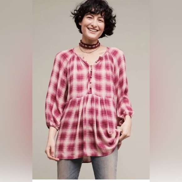 Anthropologie Maeve Cavalon peplum Plaid swing top - Picture 2 of 4